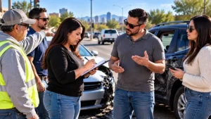 Guía en caso de Accidente de Auto | Testigos proporcionando información de contacto después de un accidente de auto.